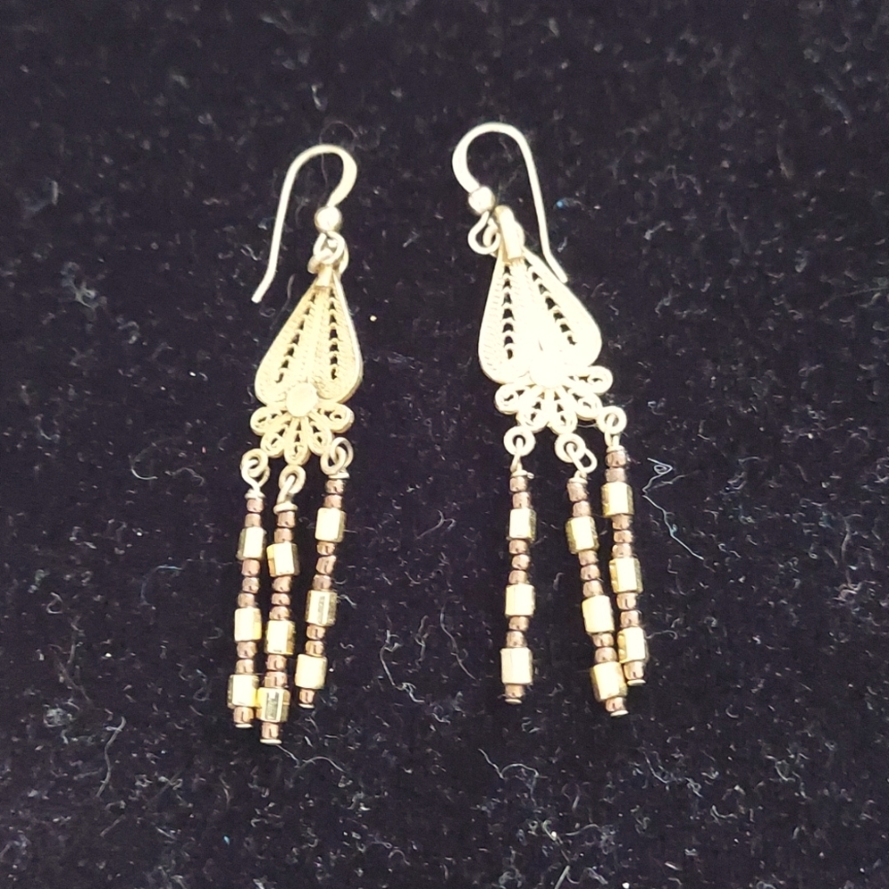 Gold and brown hanging earrings